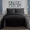 black Luxury Quilted Embossed Bedspread Bedding Set