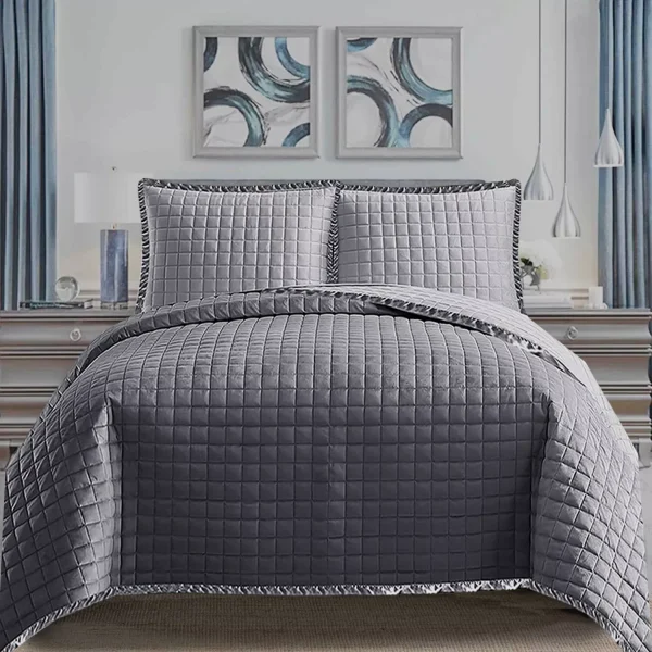 Luxury Quilted Embossed Bedspread Bedding Set grey