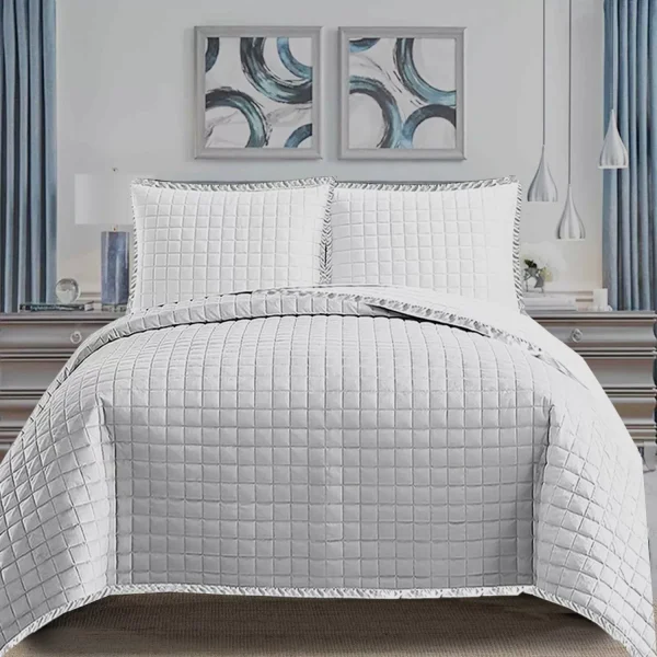 white Luxury Quilted Embossed Bedspread Bedding Set