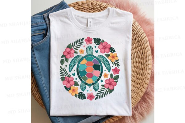 Colorful Turtle Floral Unisex T-Shirt, Eco-Friendly Tee for Nature Lovers, Summer Casual Wear, Beach Day, Gift for Ocean Enthusiasts