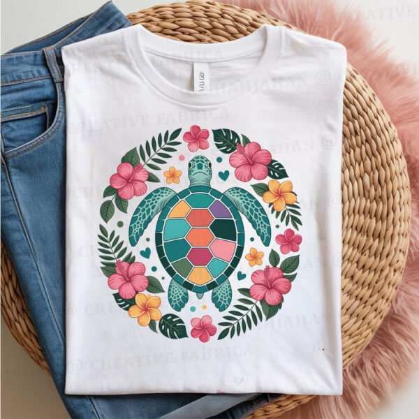 Colorful Turtle Floral Unisex T-Shirt, Eco-Friendly Tee for Nature Lovers, Summer Casual Wear, Beach Day, Gift for Ocean Enthusiasts