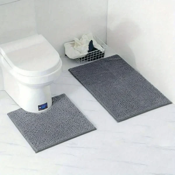 Chenille Bobble Non Slip Bath Mat & Pedestal Set light grey