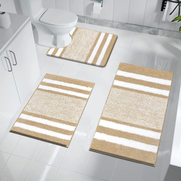 3 Pieces Luxury Bath Mat And Pedestal Mat Set Beige
