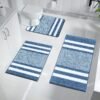 3 Pieces Luxury Bath Mat And Pedestal Mat Set Blue