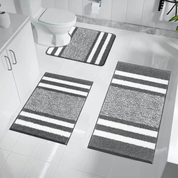 3 Pieces Luxury Bath Mat And Pedestal Mat Set Grey