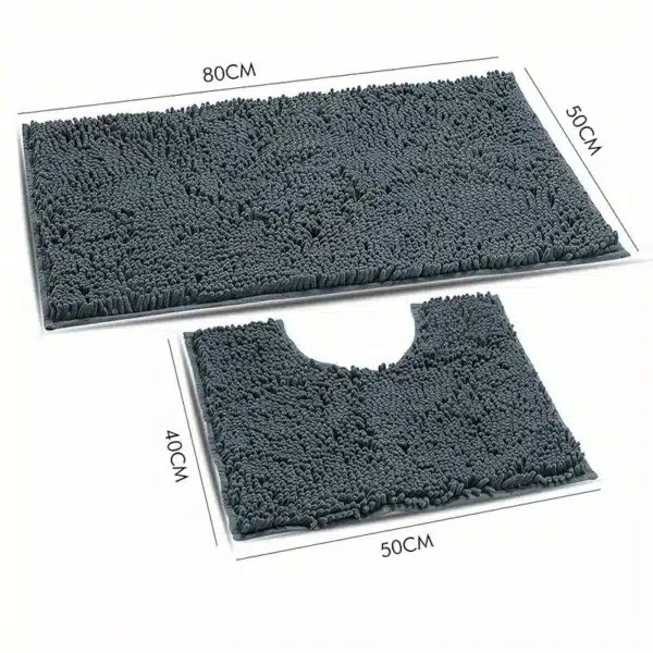 Chenille Bobble Non Slip Bath Mat & Pedestal Set dark grey
