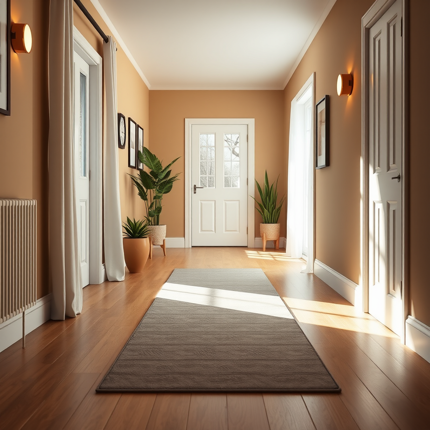 bright modern UK hallway with clean stylish runner and natural light