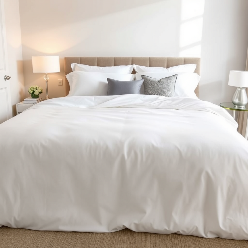 luxurious bedroom with smooth pristine egyptian cotton duvet cover