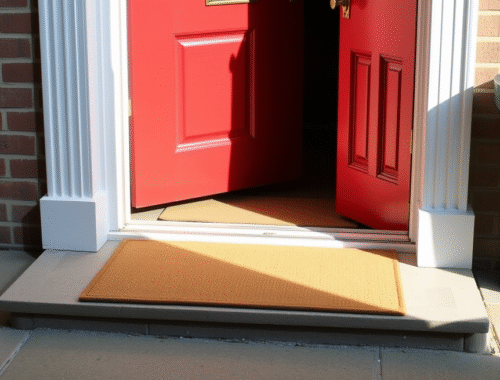 Low profile doormat at a UK home entrance with door clearance