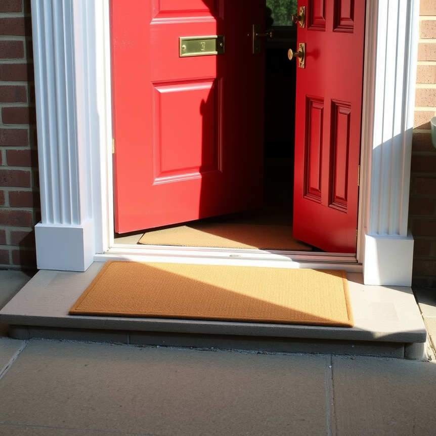 Low profile doormat at a UK home entrance with door clearance