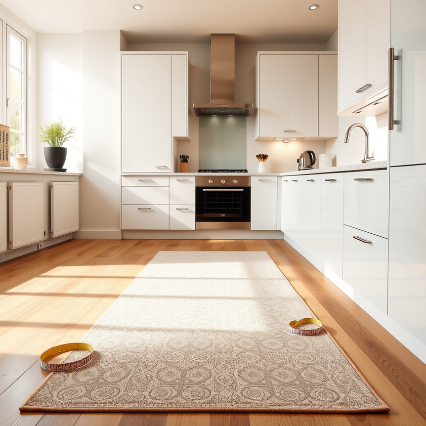 bright modern UK kitchen with a perfectly sized runner rug by the sink