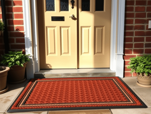 welcoming uk home entrance with heavy-duty rubber doormat catching dirt and moisture