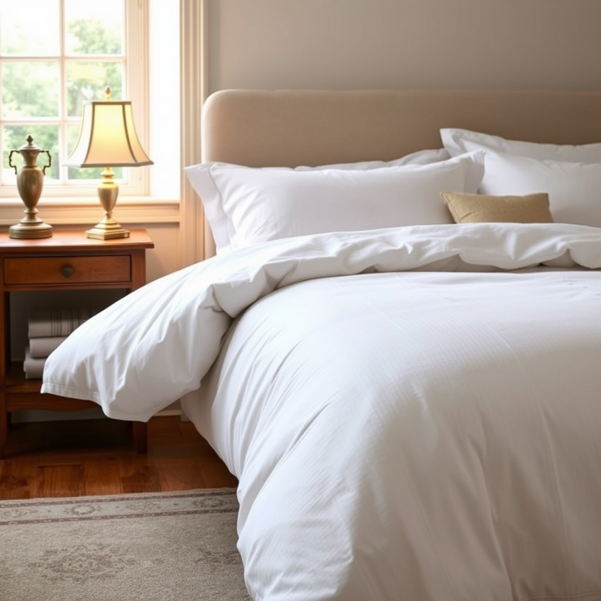 luxurious white egyptian cotton duvet cover on bed in serene uk style bedroom