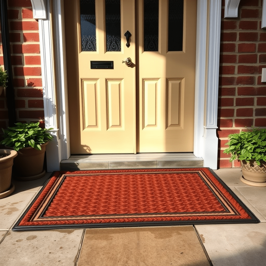 welcoming uk home entrance with heavy-duty rubber doormat catching dirt and moisture