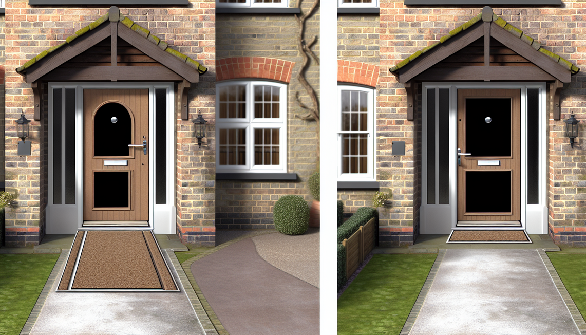 A UK home entrance showing perfectly sized barrier mats in single and double doorways