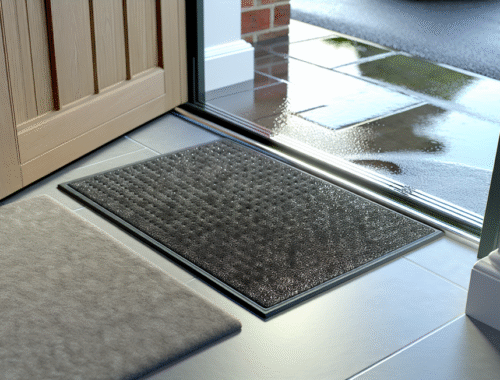 Rubber back entrance mat at a clean UK home door showing durability and safety