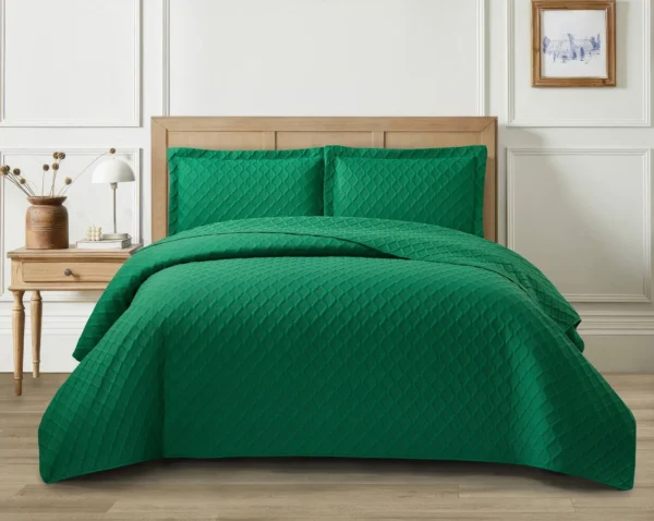 3Piece Bedspread Bed Throw Bedding Set Single Double King Quilted Throw & Shams green