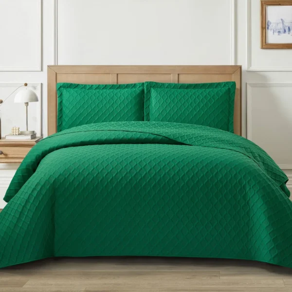 3Piece Bedspread Bed Throw Bedding Set Single Double King Quilted Throw & Shams green