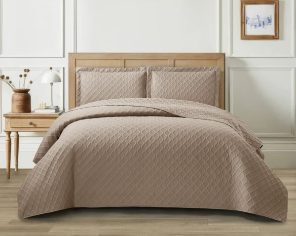 3Piece Bedspread Bed Throw Bedding Set Single Double King Quilted Throw & Shams mink