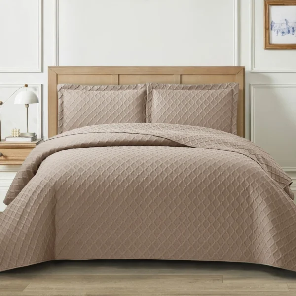 3Piece Bedspread Bed Throw Bedding Set Single Double King Quilted Throw & Shams mink