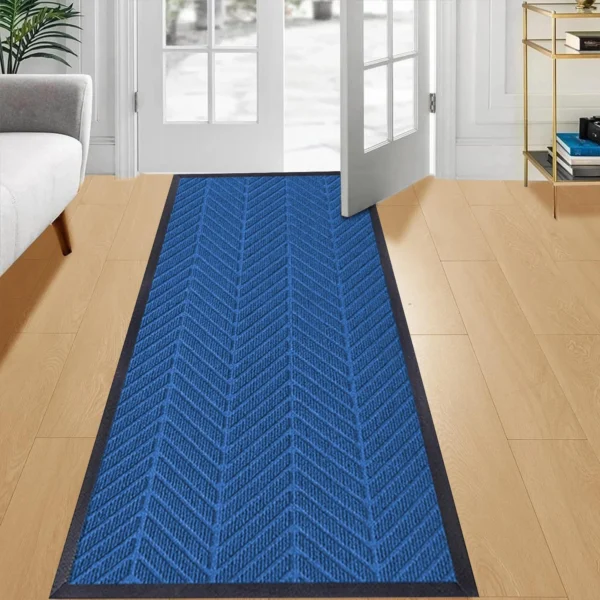 Rubber Back Entrance Mat Embossed Blue Runner