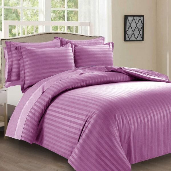 Aubergine Satin Stripe Duvet Cover Set UK Reversible Microfibre — Rugstars UK