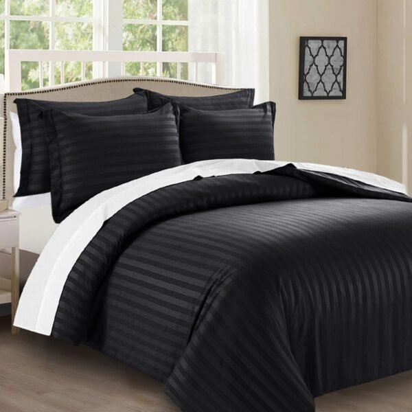 Black Satin Stripe Duvet Cover Set UK Reversible Microfibre Single Double King — Rugstars UK