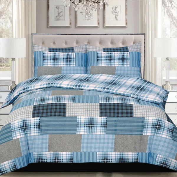 Check Denim Blue Reversible Duvet Cover Set UK Modern Check Pattern Bedding Rugstars UK