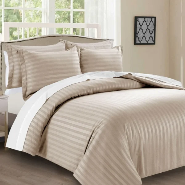Mink Satin Stripe Duvet Cover Set UK Reversible Microfibre Bedding — Rugstars UK