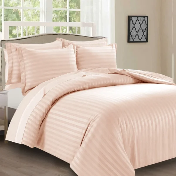 Pink Satin Stripe Duvet Cover Set UK Soft Reversible Microfibre Bedding — Rugstars UK
