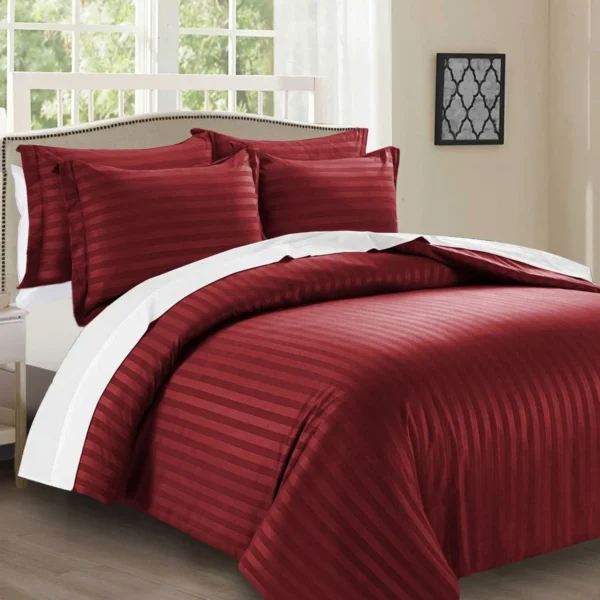 Red Satin Stripe Duvet Cover Set UK Soft Microfibre Reversible Bedding — Rugstars UK