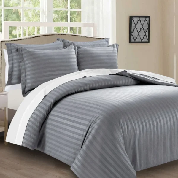 Silver Satin Stripe Duvet Cover Set UK Reversible Satin Microfibre — Rugstars UK (2)