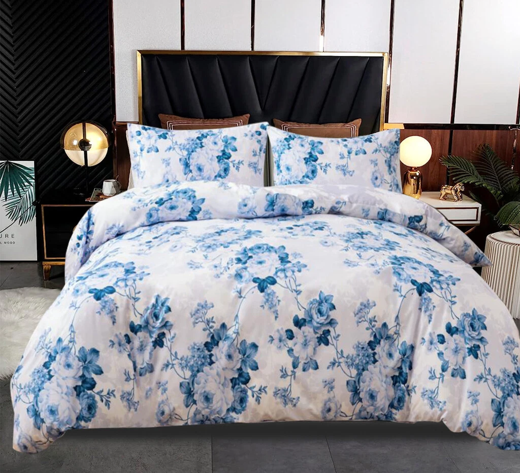 Vintage Floral Blue Duvet Cover Set UK Reversible Cotton Rich Bedding Rugstars UK