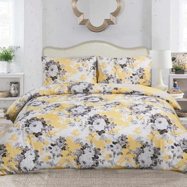 Vintage Floral Gold Duvet Cover Set UK Reversible Cotton Rich Bedding Rugstars UK