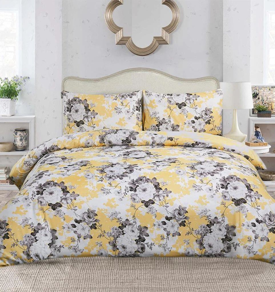 Vintage Floral Gold Duvet Cover Set UK Reversible Cotton Rich Bedding Rugstars UK