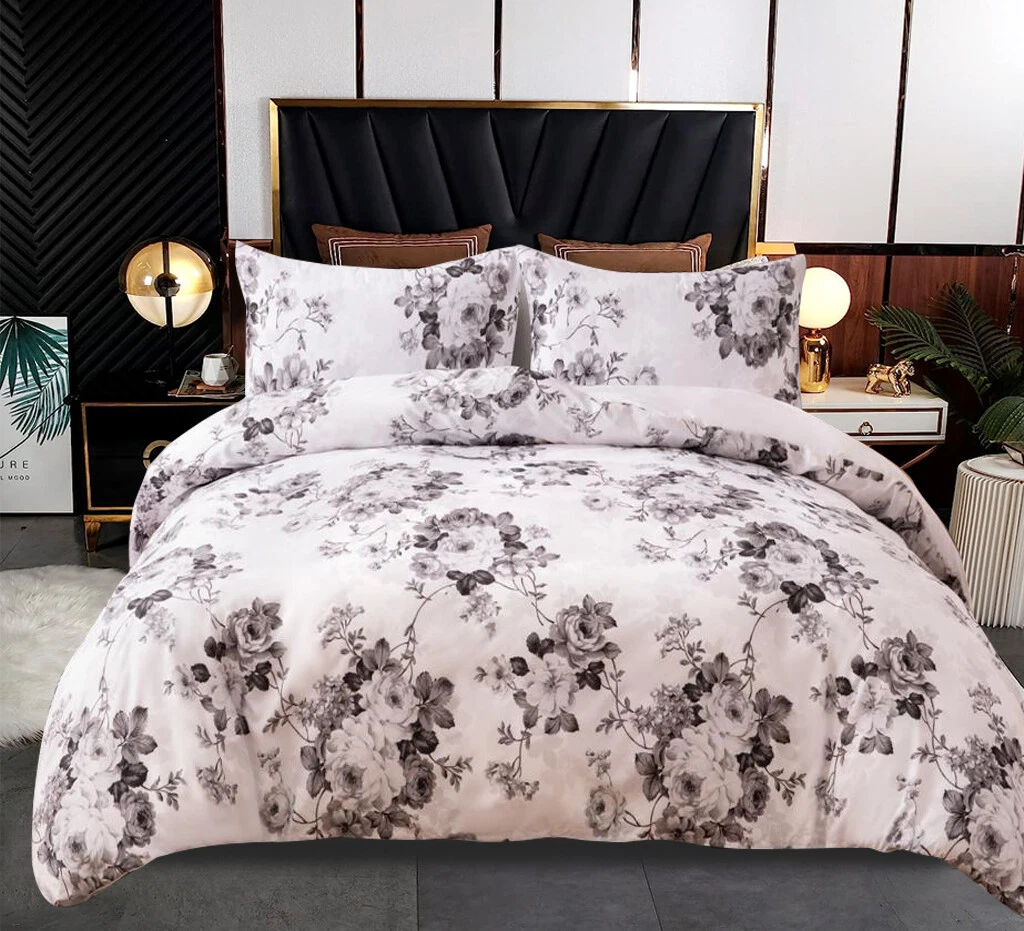 Vintage Floral Grey Duvet Cover Set UK Reversible Cotton Polyester Rugstars UK