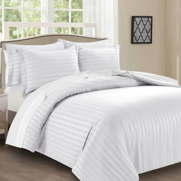 White Satin Stripe Duvet Cover Set UK Reversible Microfibre Free Delivery — Rugstars UK