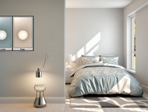 modern bright bedroom with reversible patterned and solid duvet cover, stylish UK decor