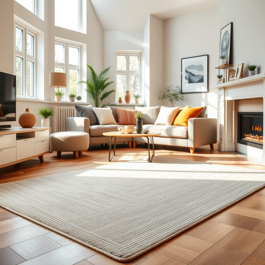modern uk home interior with underfloor heating and a non-slip rug prominently placed