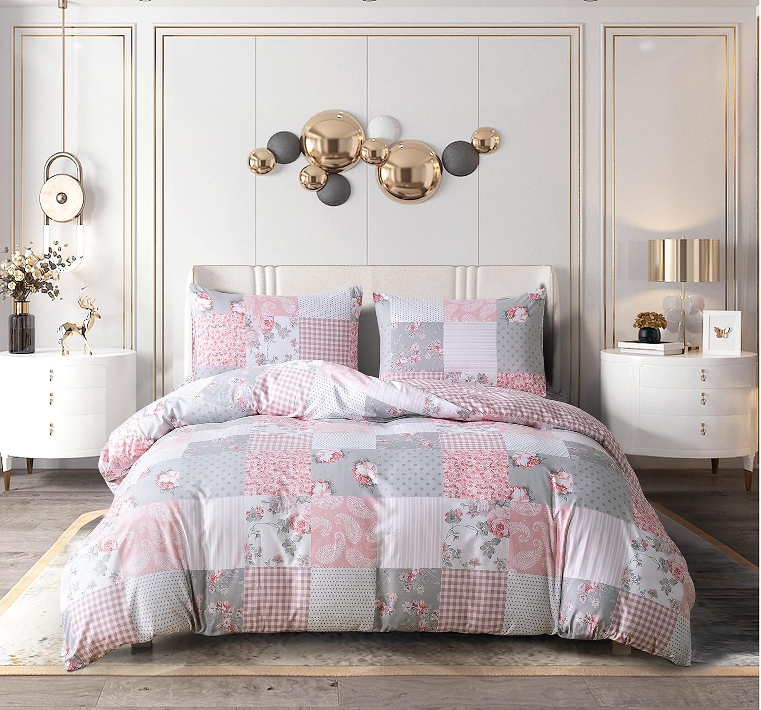 3 Piece Duvet Cover with Pillowcase | 100% Rich Cotton Reversible Duvet Set | Single Double King Size UK | Luxury Floral Duvet Cover set