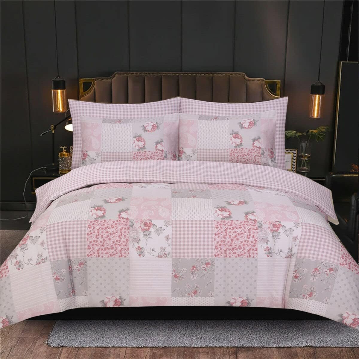 3 Piece Duvet Cover with Pillowcase | 100% Rich Cotton Reversible Duvet Set | Single Double King Size UK | Luxury Floral Duvet Cover set