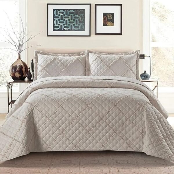 Mink – Lightweight Mink Embossed Quilted Ruffle Bedspread Comforter with Pillow Case