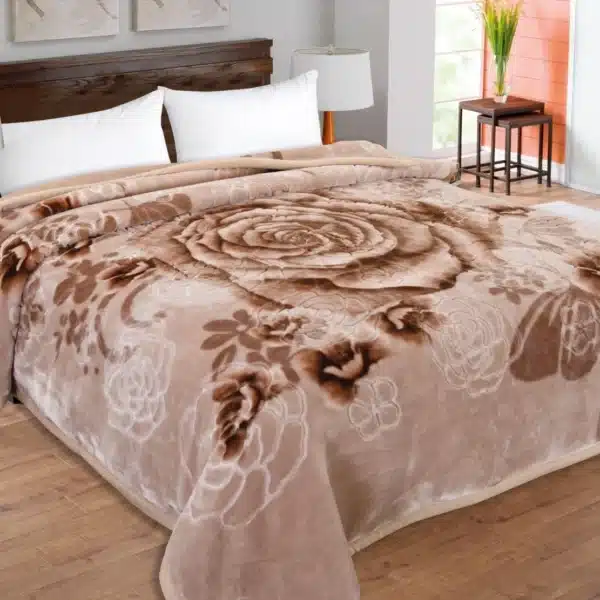 Premium 6KG Double PLY Blanket | Flower Beige | Ultra soft reversible king size blanket perfect for cosy UK homes and winter warmth