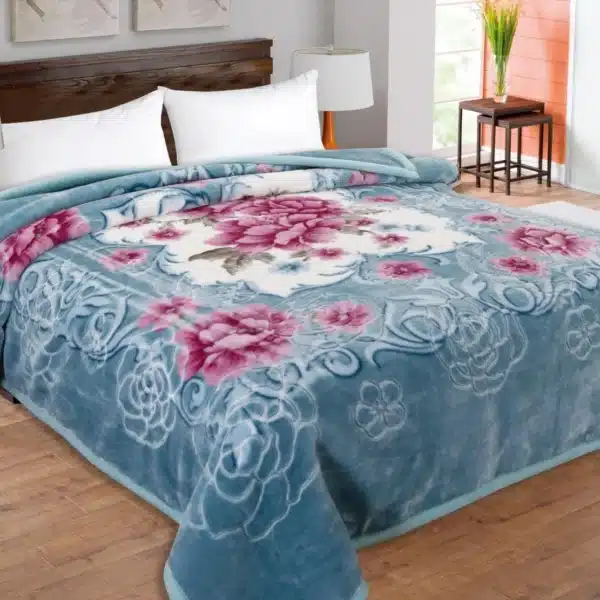 Luxurious 6KG Double PLY Blanket | Flower Green | Soft warm and durable king size throw ideal for bedrooms and gifts in the UK