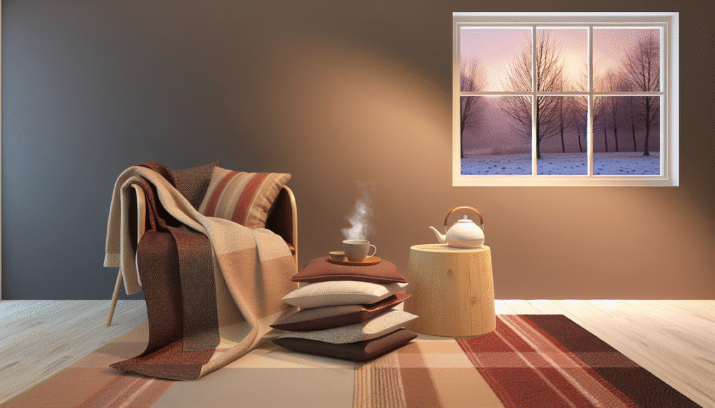 cozy uk living room with thick 2-ply and light single-layer blankets on sofa