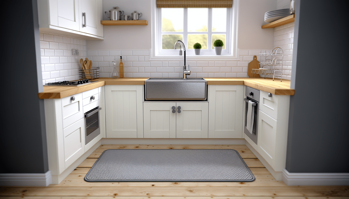 modern uk kitchen with waterproof anti-slip mat in front of sink