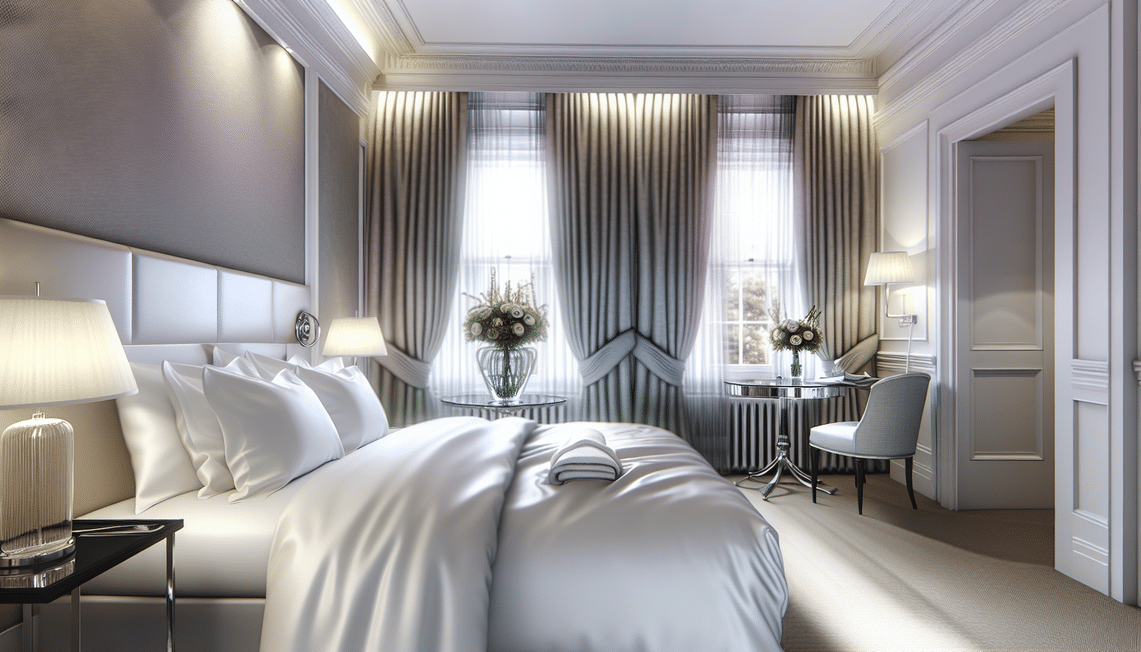 luxurious white egyptian cotton bedding in a professional uk hotel room setting