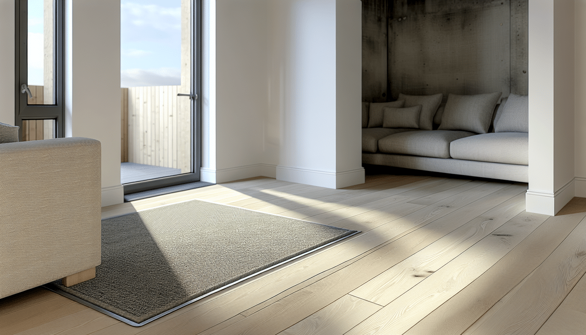 noise-reducing rubber mats in a modern quiet uk apartment interior