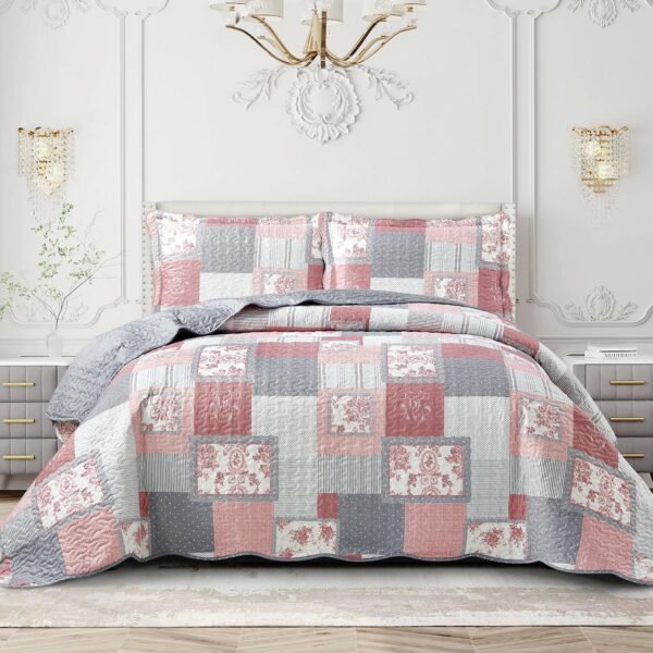 Quilted Floral Patchwork Bedspread with Pillow Case