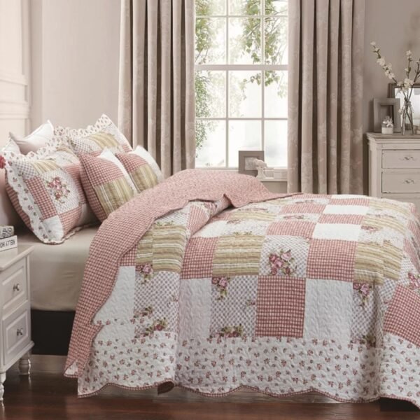 Quilted Floral Patchwork Bedspread with Pillow Case